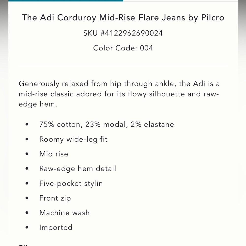 NWT Anthropologie Adi Corduroy Flare Jeans by Pilcro - Picture 4 of 5